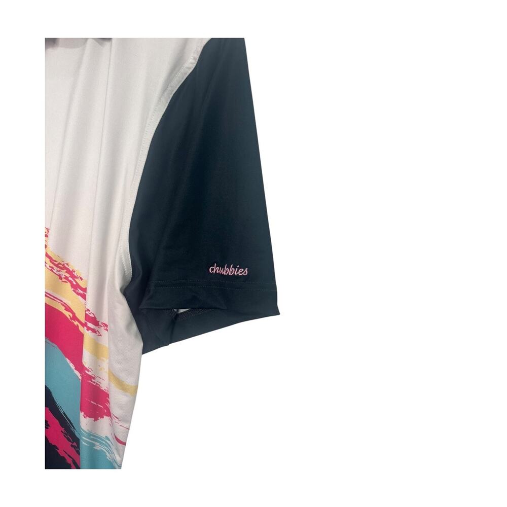 Chubbies Polo Shirt Mens Medium Black Geometric Golf Performance Preppy Resort - Picture 4 of 8